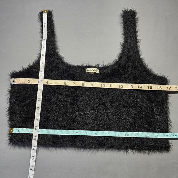 Derek Heart Black Fuzzy Crop Top Tank Halter Stretch Scoop Neck Women's Size L - Picture 3 of 5